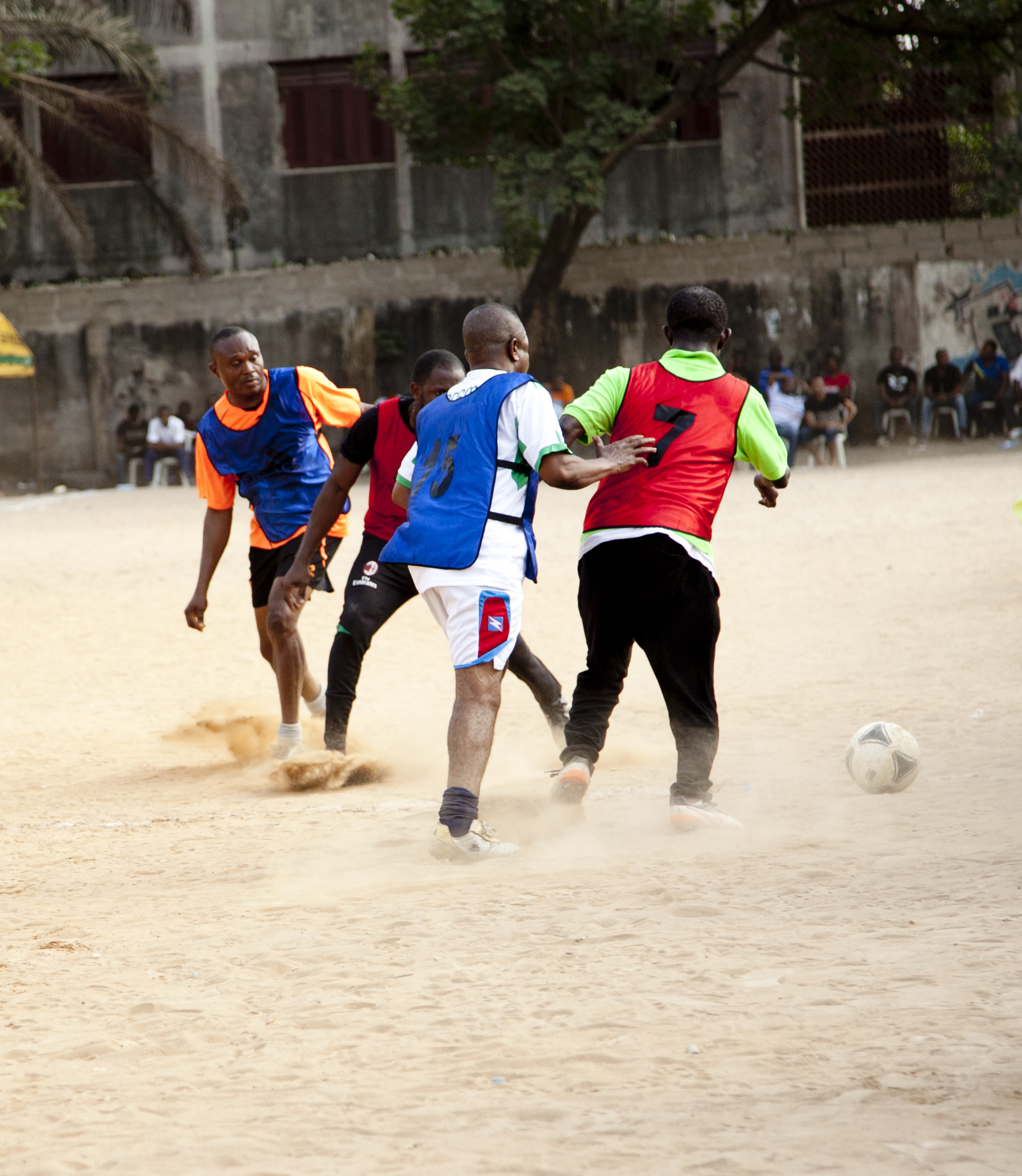 Intense tackle during match action