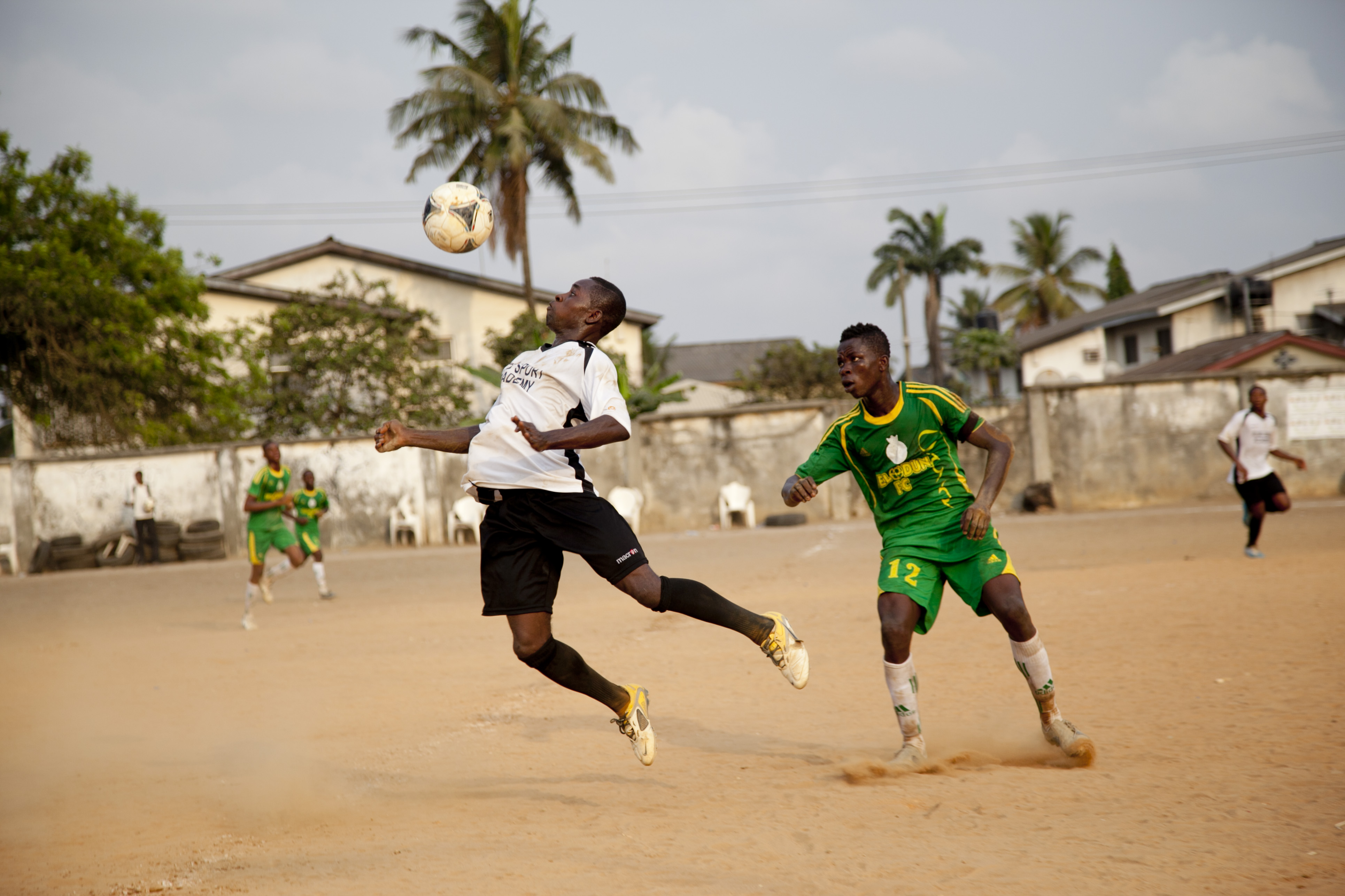 Match action - player heading the ball